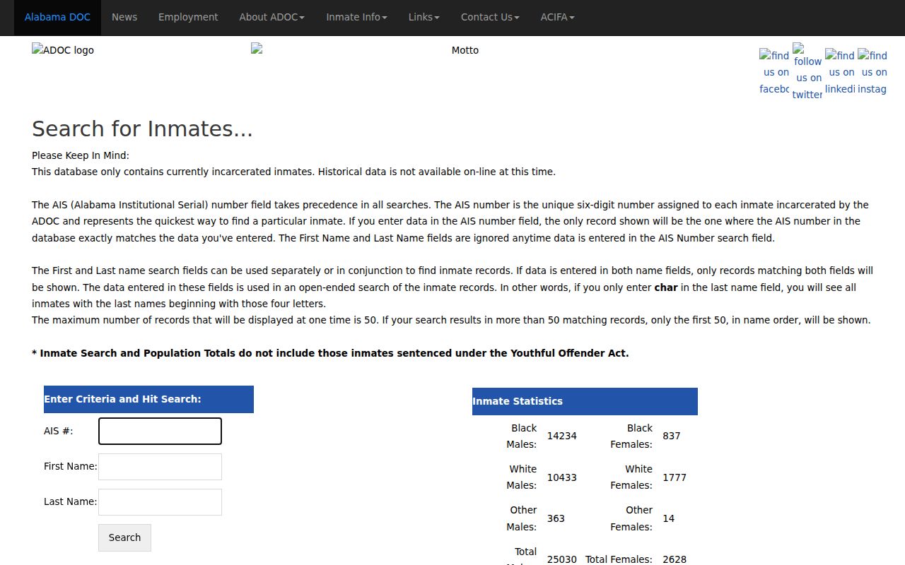 Jackson County criminal history ADOC inmate search