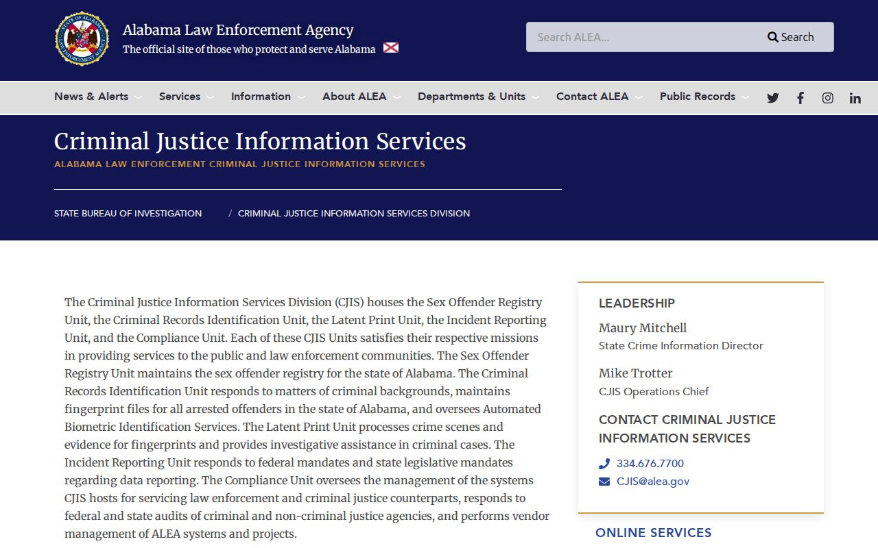 Jackson County criminal history ALEA criminal justice services