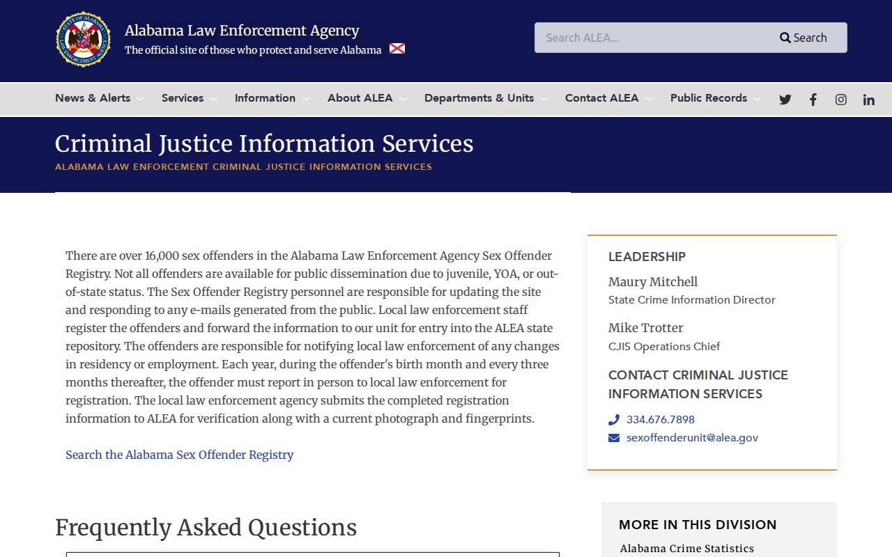 Jackson County sex offender search guidance on the ALEA registry page