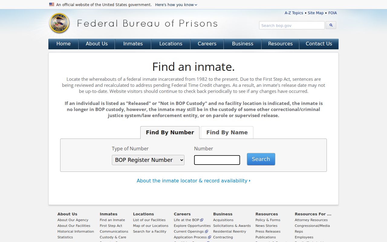Jackson County criminal records federal BOP inmate locator