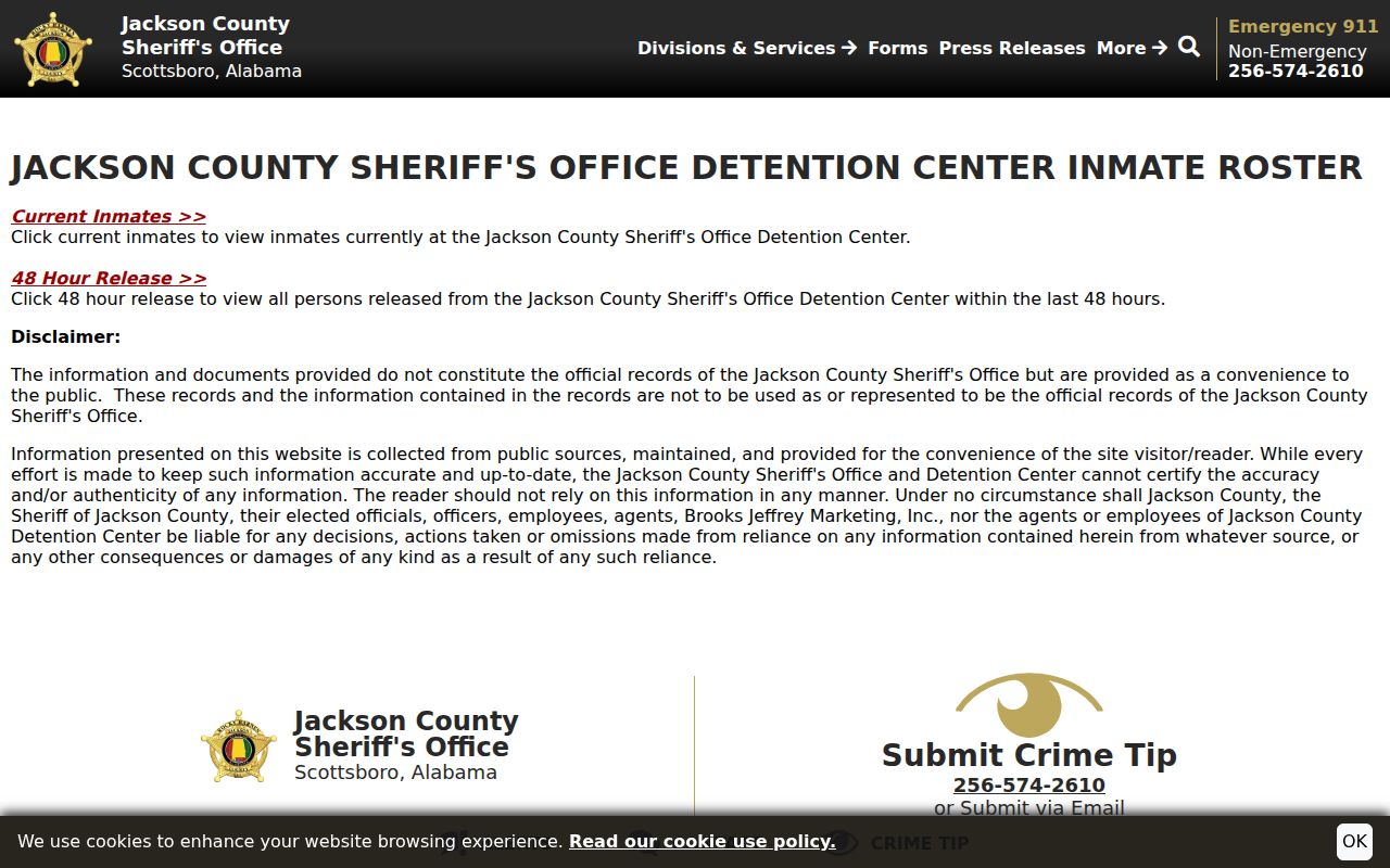 Jackson County arrest lookup current inmate and release roster