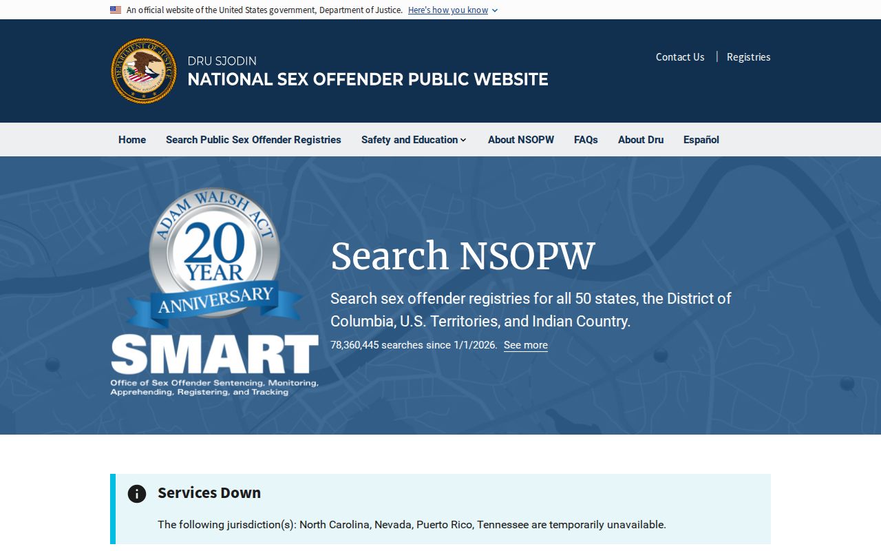 Jackson County sex offender search using the national NSOPW gateway