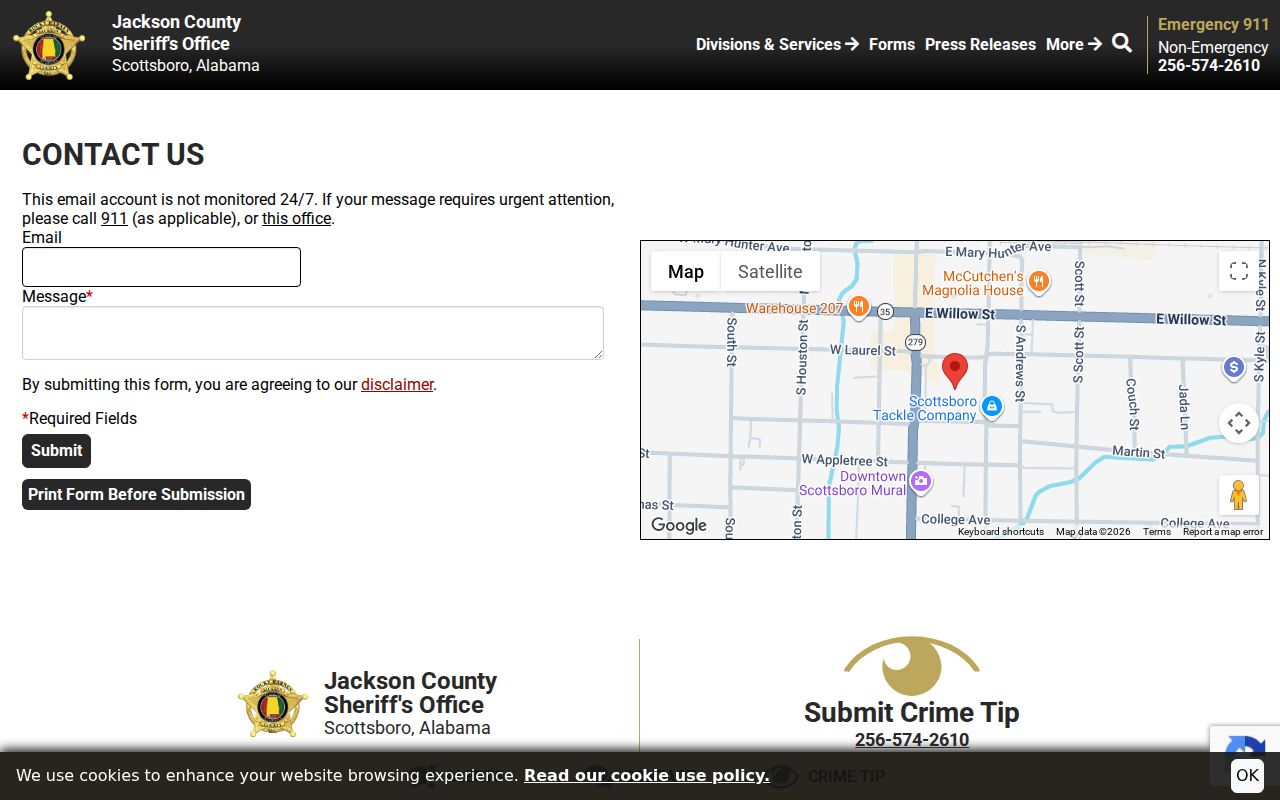 Jackson County arrest record non-emergency contact form